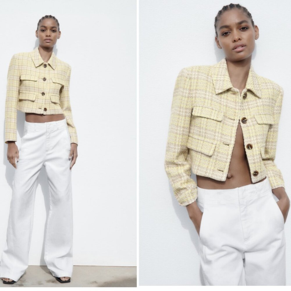 EUC ZARA | Tweed Textured Cropped Blazer - Multicolored
